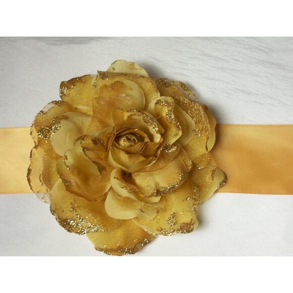 Gold Detachable 5" Floral Bridal Belt Sash Wedding Formal Bridal Party Belt - Picture 4 of 4